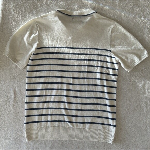 Threadbare Knit Trophy Neck Striped Polo In Acru &Blue Size Medium Preppy - Picture 2 of 10